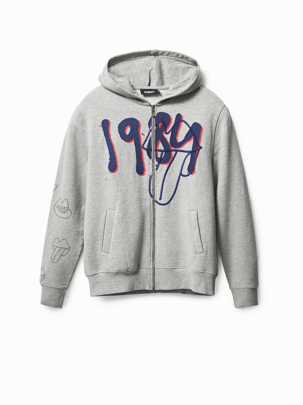 Mens Desigual Grey 1984 Graphic Zip Hoodie